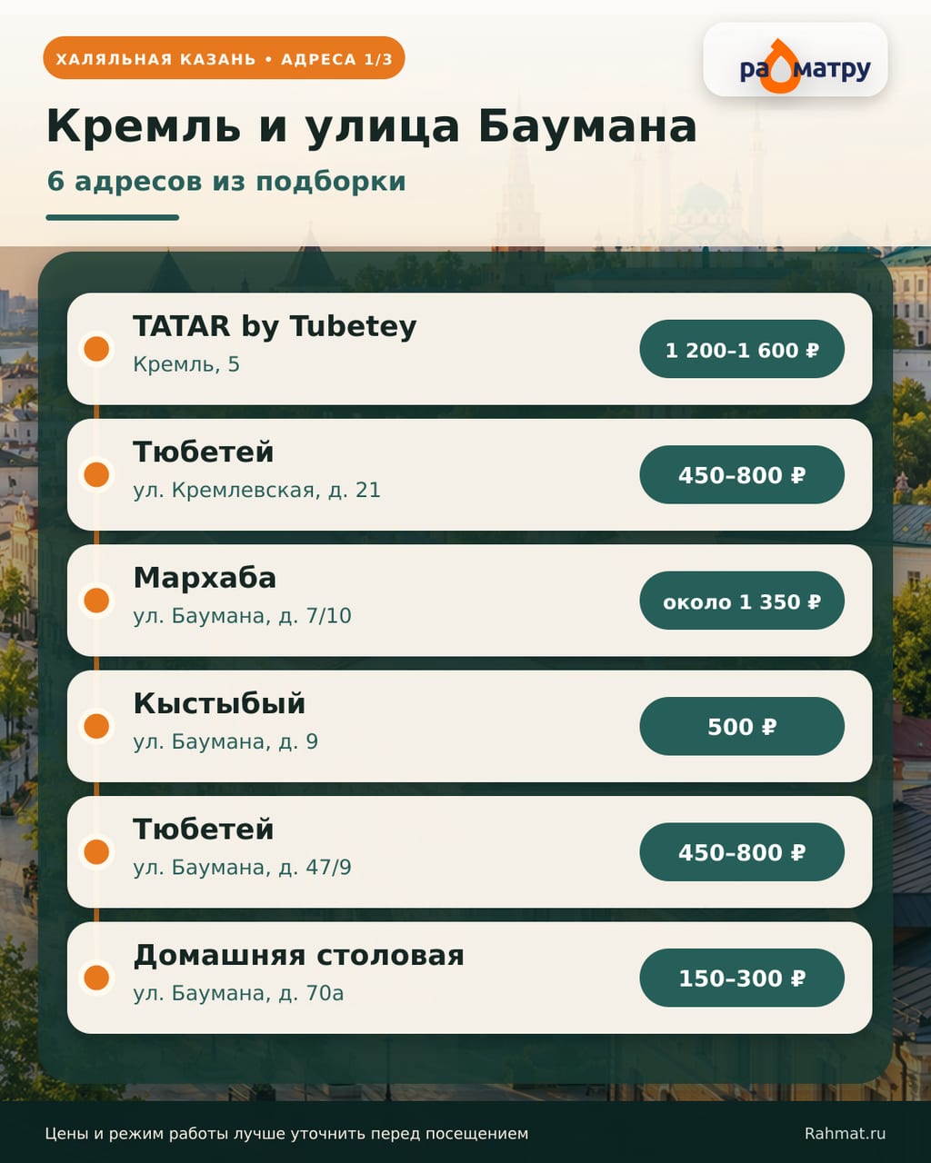 Адреса халяльных кафе в Кремле и улице Баумана