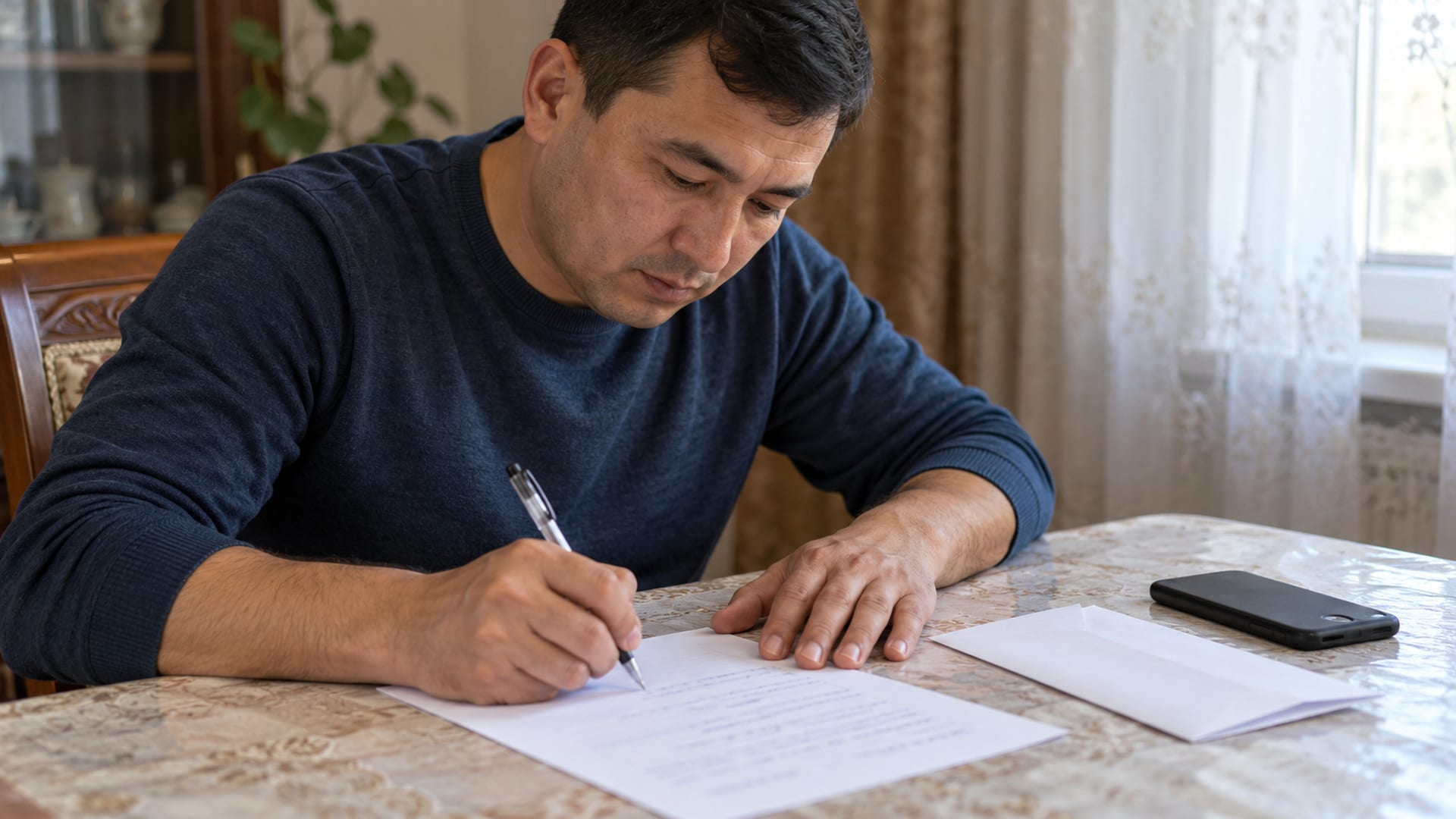 Мужчина составляет письменное требование о возврате паспорта