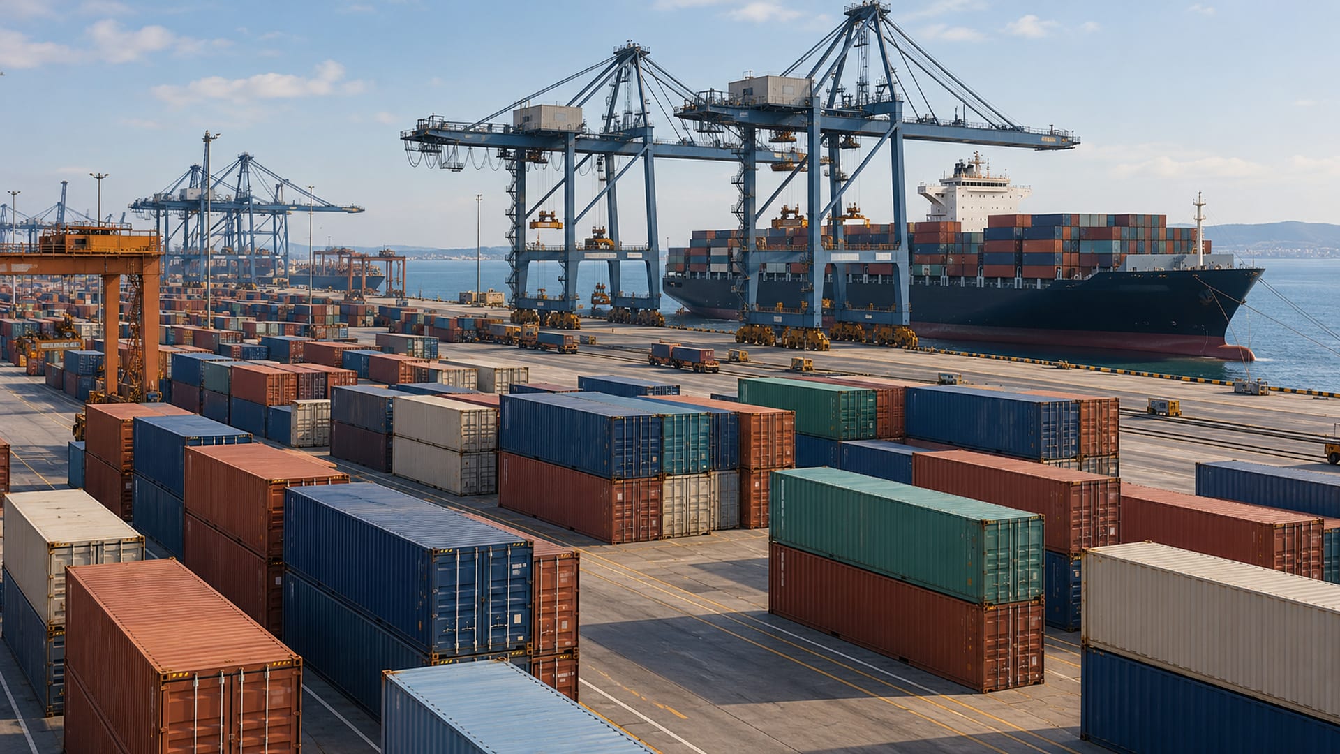 port-konteynery-torgovlya.jpg Контейнеры и грузовое судно у причала морского порта