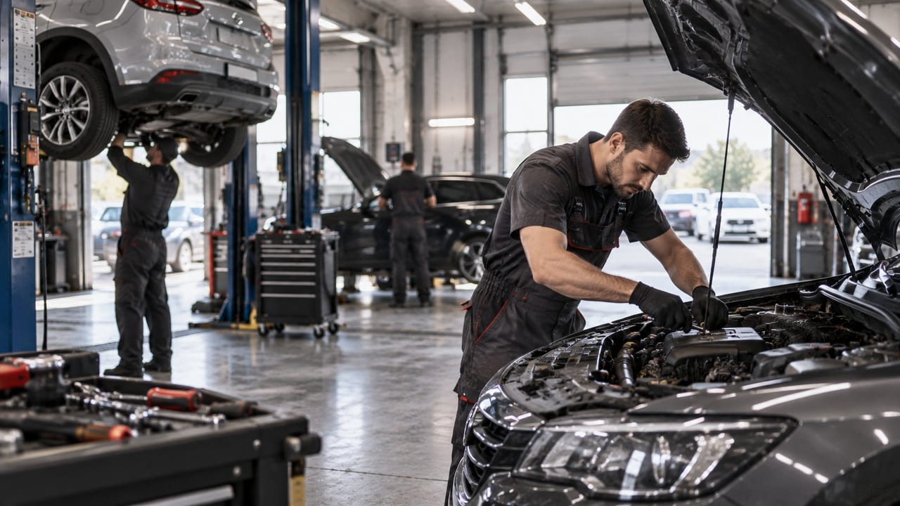 Сотрудники автосервиса за работой