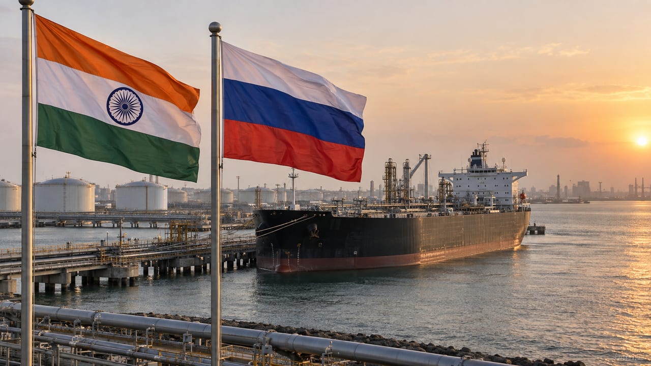 Нефтяной терминал под флагами Индии и России