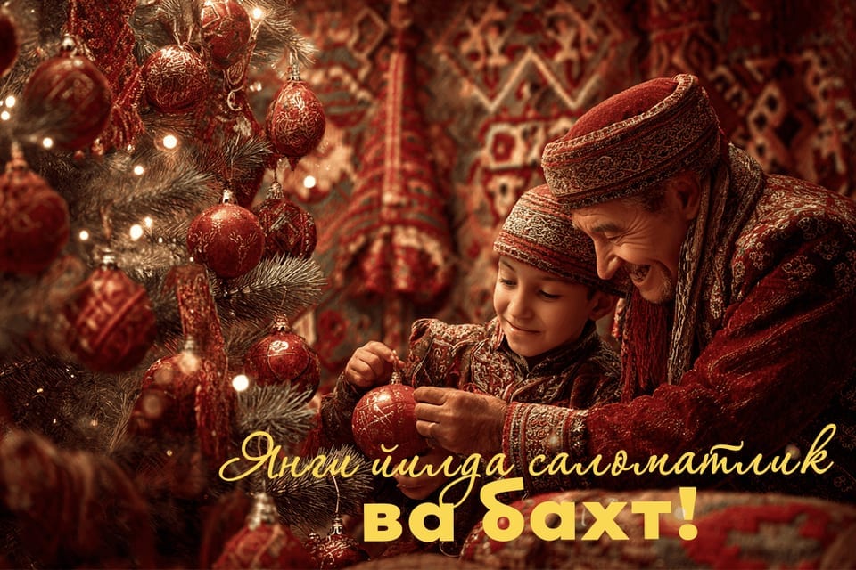 Открытки с поздравлением с Новым годом на узбекском языке для “ВКонтакте”, Telegram, “Одноклассников”
